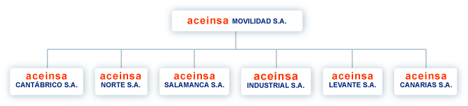 Aceinsa Movilidad S.A.: Aceinsa Cantábrico, Aceinsa Norte S.A., Aceinsa Salamanca S.A., Aceinsa Industrial S.A., Aceinsa Levante S.A. y Aceinsa Canarias S.A.